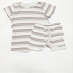 Kids Short Sleeve Striped Tee & Shorts Set - White with Red & Green Stripes